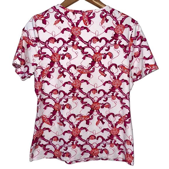 Lands’ End Short Sleeve Crew Neck Coral Shells Swim Tee Rash Guard Size Small - Picture 5 of 9